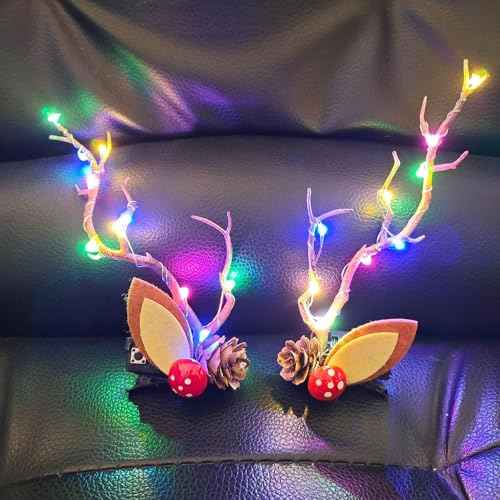 BSLVWG Christmas Hair Clips LED Christmas Glowing Hairpin Elk Antlers Feathers Headdress Tree Branch Hair Clips Colorful Xmas Headpiece Hair Dress Festival Hair Accessories for Women (07)
