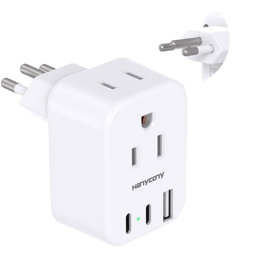 Brazil Power Adapter, HANYCONY Type N Plug Adapter with 2 Outlets 3 USB Ports (2 USB C), Travel Adapter for US to Brazil Brazilian Brasil