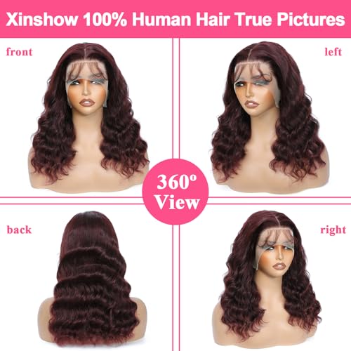13x6 Bob Wig Human Hair 200 Density 99j Burgundy Lace Front Wigs Human Hai.r Glueless 13x6 Body Wave HD Lace Front Wigs Human Hair Pre Plucked Short Wine Red Bob Wigs for Black Women 16 Inch