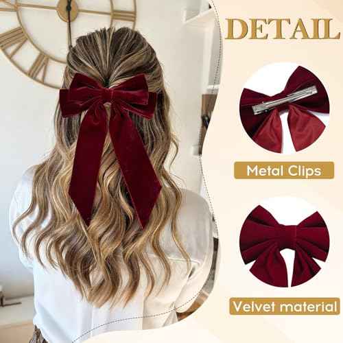 2PCS Velvet Bows Hair Clip Ribbon Black Red Accessories Bow for Women Girls Toddlers Teens Kids