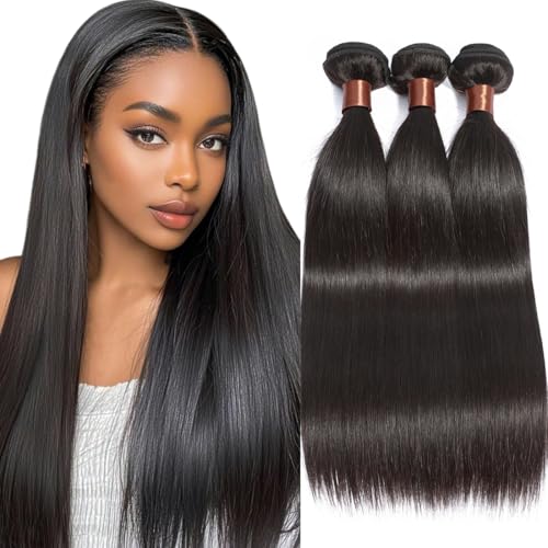 ANGIE QUEEN Peruvian Virgin Hair Straight Hair 3 Bundles 20 18 16 Inch 100% Unprocessed Human Hair Extentions Wefts Quick Weave Straight Hair Bundles Nature Black Color
