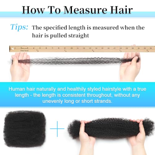 Afro Kinkys Bulk Human Hair 16 Inch Afro Kinky-Curly Human Hair Bulk for Twist Dreadlock Extensions Locs Repair Soft 4C Curly for Braids 6 Bundles 105 Gram Natural Color#