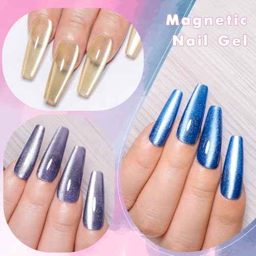 Glass Cat Eye Gel Nail Polish Set, Crystal Magnetic Gel Polish, Soak Off Cateye Nail Polish Nail Art Gift Kit with Magnet Stick