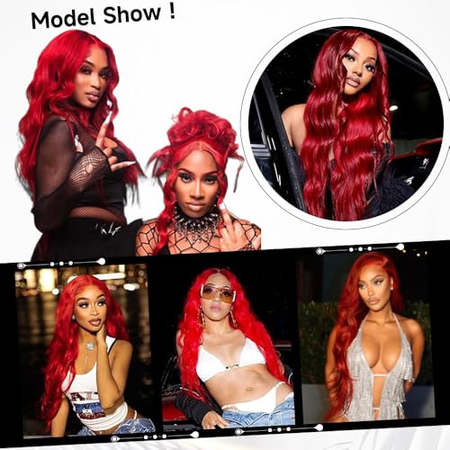 30 Inch Red Wig Human Hair Pre Plucked Red Lace Front Wigs Human Hair 200% Density 13x4 Colored Wigs for Women Body Wave Red Lace Front Wig