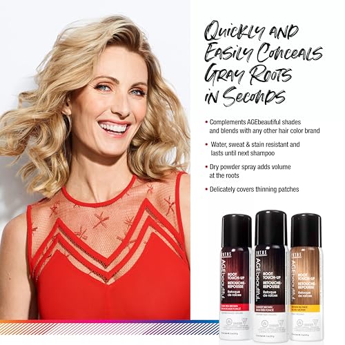 AGE beautiful Root Touch Up Hair Color Spray | Touch-Up Gray Concealer | Temporary Cover Up | Adds Volume & Covers Thinning Patches | Water, Sweat, Stain Resistant