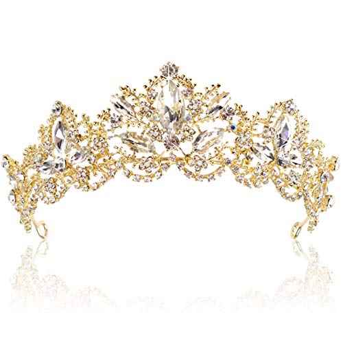 Gold Tiara Wedding Tiaras and Crowns for Women,Rhinestone Queen Women Princess Crown Birthday Headbands Prom Bridal Party Halloween Costume Christmas Gifts