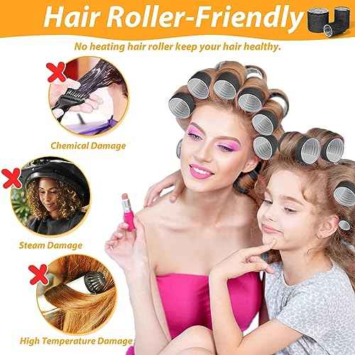 39PCS Self Grip Curlers 3 Sizes - Black 2.5in, 1.9in, 1.4in Rollers with Duckbill Clips for Long, Medium, Short, Thick, Fine Hair Volume and Bangs (Black)