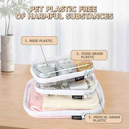 3 Pack Clear Hard Shell Zipper Case - Clear Waterproof Cosmetic Bag with Zipper, Kid's Toy Storage Organizer Bins, Charging Cables, creative journaling, painting brushes, Threads,Sketch Supplies