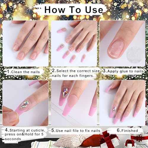 24Pcs Christmas Press on Nails Medium Square French Tip Fake Nails Snowflakes Gold Glitter Glossy Design Winter Glue on Nails Christmas False Nails Coffin Nails Tip Full Cover Acrylic Nail for Women