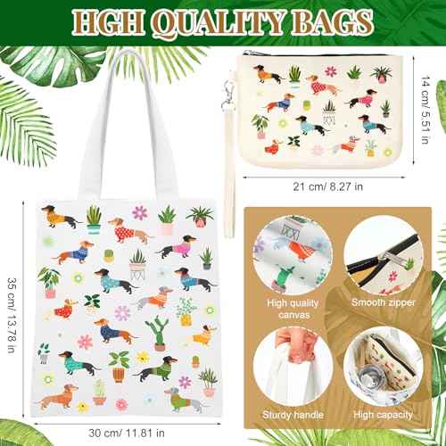 3 Pcs Christmas Dachshund Gifts for Women 12 oz Dachshunds Coffee Mug, Weiner Dog Tote Bag and Reusable Aesthetic Makeup Bag Gift for Dog Lover Party Favor Birthday Thanksgiving