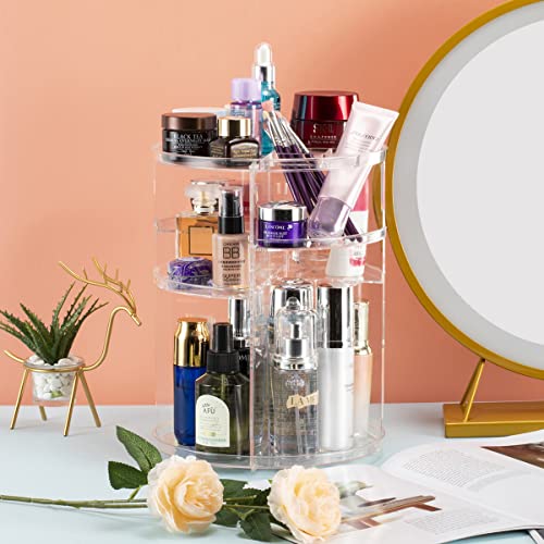 Argox 360¡Æ Rotating Makeup Organizer, Skincare Storage Box, Cosmetic Display Case with Brush Holder Perfume Tray, Multifunctional Rotating Rack Suitable for Dressing Tables and Bathroom Countertops