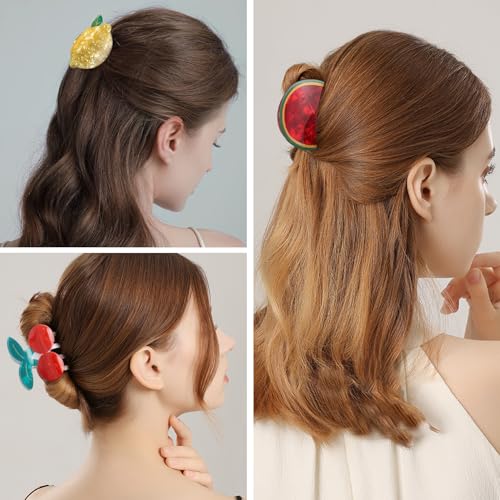 Fruit Claws Clips - Strawberry Hair Clips (Lemon/Cherry/Watermelon) - Cellulose Acetate Hair Clips for Women - Fun Summer Hair Accessories 4Pcs