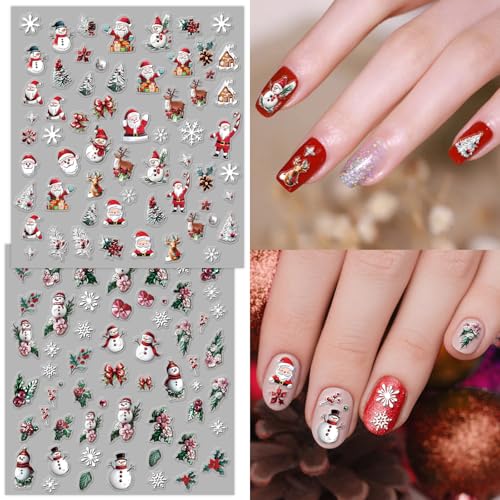 9 Sheets Christmas Nail Stickers for Girls Women and Kids, Nail Art Stickers Snowman Penguin Elk Santa for Nail Art Decoration with Tweezers for Christmas Stocking Stuffers & Gifts