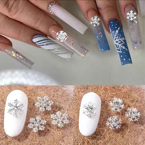 20Pcs Snowflake Nail Charms Christmas Nail Charms for Acrylic Nails, 3D Silve Crystals Diamonds Nail Rhinestones Xmas Snowflake Nail Gems Nail Jewelry for Women Girls New Year Nail Decoration (Silve)