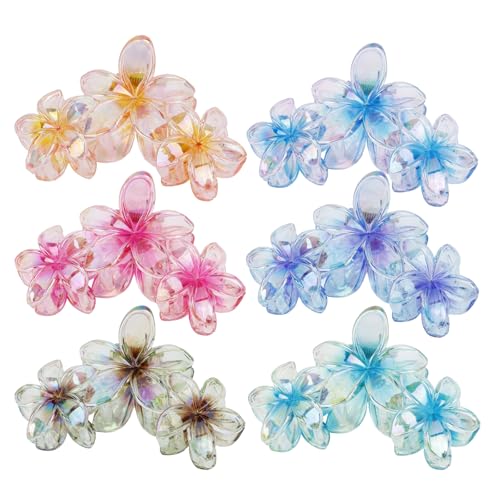 Hawaiian Flower Hair Clips,6 Pcs Large Matte Hair Claw for Women Non-Slip Strong Hold Clips for Thick Hair, Hair Accessories for Women and Girls