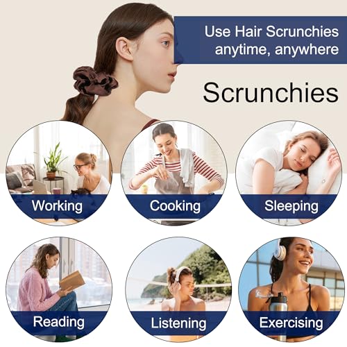 16 Pcs Scrunchies for Women - Black Satin Silk Scrunchies for Girls Hair Ties Elastics Bands Ponytail Holder Hair Accessories