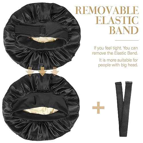 Silk Bonnet for Sleeping Double Layer Satin Bonnet Adjustable Bonnets for Black Women Sleep Cap Reversible Hair Bonnet for Curly Hair (Black and Purple)