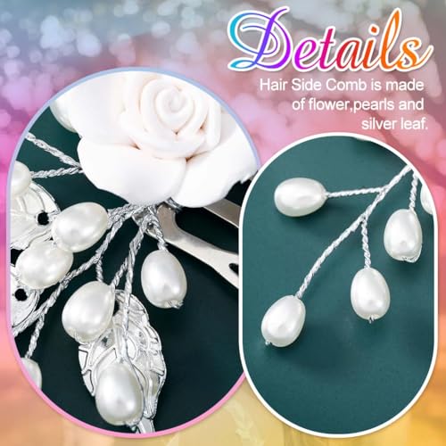 Gorais Flower Bride Wedding Hair Comb Pearl Bridal Hair Pieces Leaf Hair Accessories for Women and Girls (a-silver)