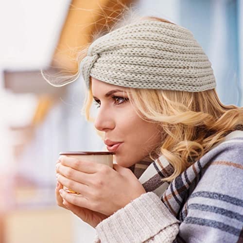 Casoty 4 Pcs Crochet Turban Headband Knitted Knotted Headbands Winter Braided Headbands Cold Weather Warms the Headband Ear Warmer Headband for Women