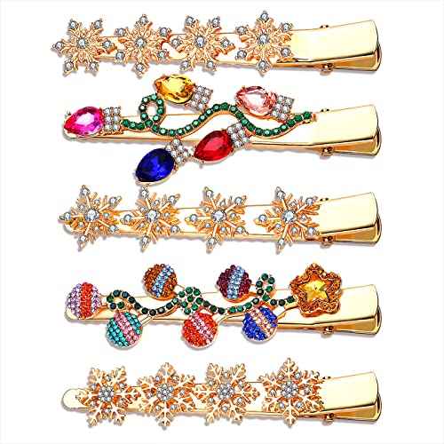 4/5PCS Christmas Hair Clips for Women Rhinestone Snowflake Hairpin Christmas Bulb Light JOY Alligator Hair Clip Set Holiday Holiday Hair Accessories Festive Gift (Style C)