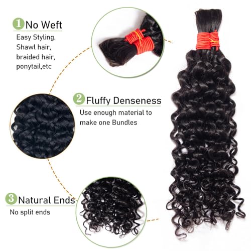 YOMIO Human Braiding Hair 28 Inch 100g (1Pack-2Bundles) Water Wave Human Hair Bulk for Braiding No Weft Bundle Virgin Curly Human Hair Bulk for Boho Braids Wet and Wavy Natural Black Color