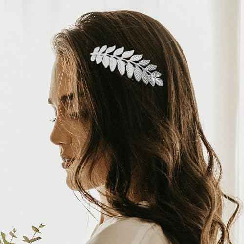 8 Pack Leaf Hair Side Combs for Women Girl, Bridal Metal Decorative Hair Comb Clips, French Twist Hair Slide Comb for Wedding Hair Accessories(Silver)