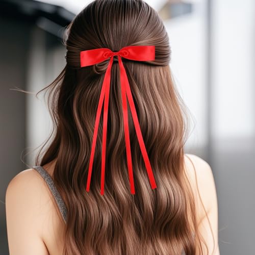 8Pcs Small Red Bows for Hair, Red Hair Clips for Girls Hair Bows for Women Red Hair Accessories Red Ribbon for Hair Barrettes for Women Red Satin Bow, Pigtail Bows Small Red Bow Hair Clip Women