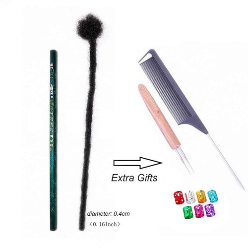 WacanDan 0.4cm Thickness 100% Human Hair Dreadlock Extensions 10 Inch 60 Strands Full Handmade Can be Dyed and Bleached Permanent Loc Extensions Human Hair Natural Black