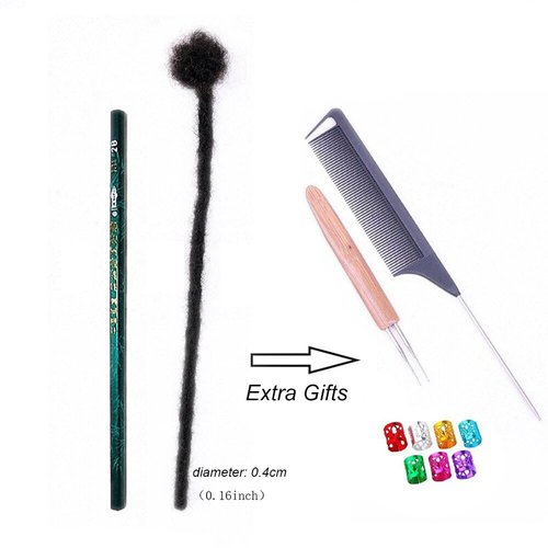 WacanDan 100% Human Hair Dreadlock Extensions for Men/Women, 0.4cm Thickness 8 Inch 60 Strands Full Handmade Can be Dyed and Bleached Permanent Loc Extensions Human Hair Natural Black