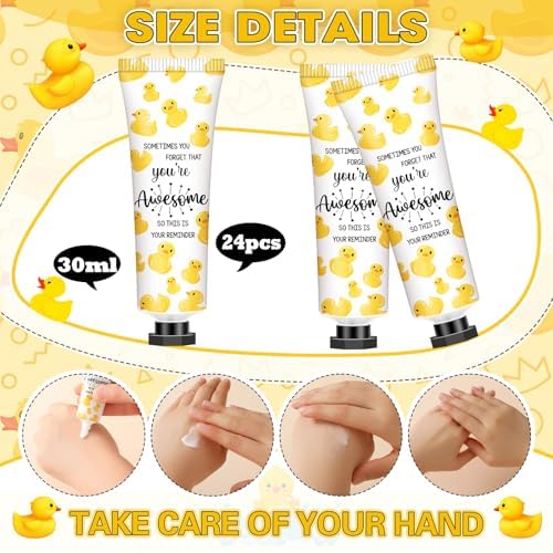 24 Pcs Positive Duck Gifts for Coworkers Hand Cream Mini Lotion Bulk Team Appreciation Gift Emotional Support Positive Ducks Gifts for Duck Lovers Women Employee Group Christmas Social Workers