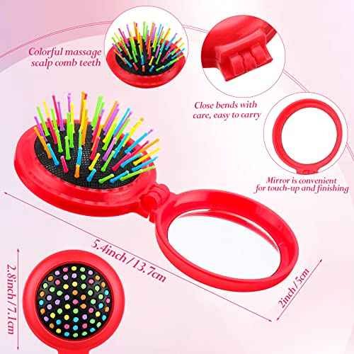 Hoolerry 24 Pcs Folding Travel Hair Brush with Mirror Round Folding Mini Hair Brush Compact Bulk Portable Small Brush Hair Combs for Women Girls Men Makeup Operation Christmas, 6 Colors