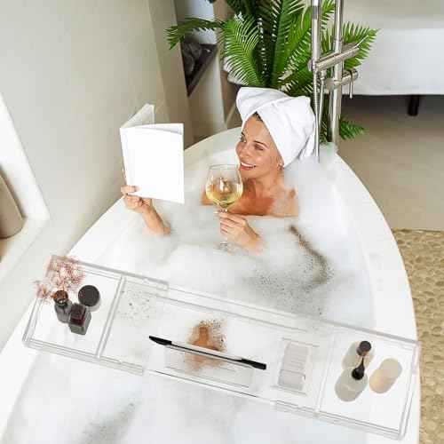 Acrylic Bathtub Tray Expandable Tub Trays Clear for Bath Caddy for Bathtub