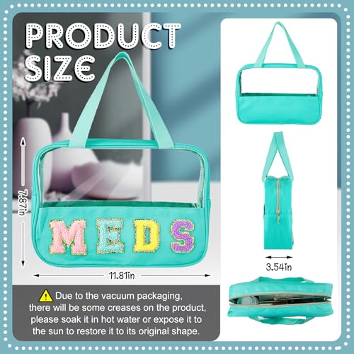 Geetery Chenille Letter Bag, Preppy PVC Nylon Makeup Portable Cases Preppy Patch with Zipper Cosmetic Clear Travel Toiletry Storage Bag for Women(Green,Novel Meds)