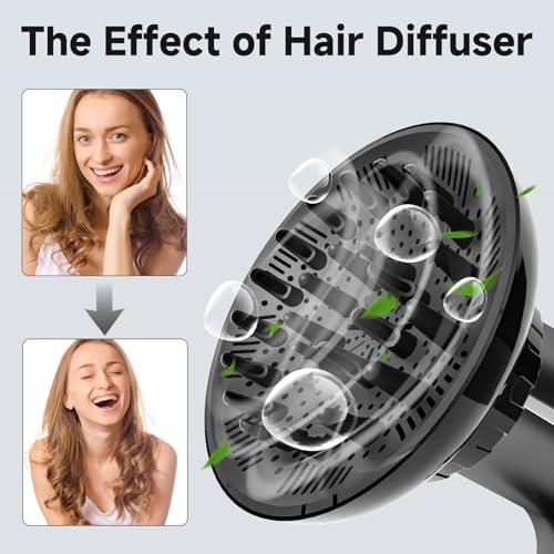 Hair Diffuser, Diffuser Attachment for Hair Dryer, Hair Diffuser for Curly Hair, Universal Diffuser for 1.4-2.6" Hair Blow Dryer Long Thick Curly Wavy Hair, Hair Attchment for Women, Black
