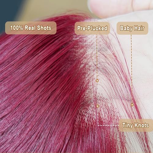 99j Burgundy Lace Front Wigs Human Hair 13x4 Water Wave Lace Front Wigs Pre Plucked 180 Density Red Colored Wigs for Black Women Curly Lace Frontal Wigs with Baby Hair 22 Inch
