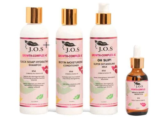 J'Organic Solutions Healthy Hair Kit (4 Product Set) - Leave-In Detangler, Growth- Oil, Shampoo & Conditioner for all Hair Types