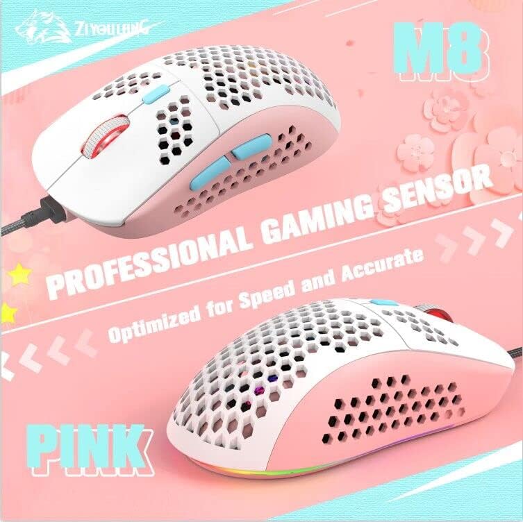 ZIYOU LANG Wired RGB Gaming Mouse,65G Lightweight Honeycomb Ultralight Mouse with High Precision Sensor 6400DPI,6 Button Programmable USB Gaming Mice,Precise Registration for PC Gamers Xbox PS4 Users