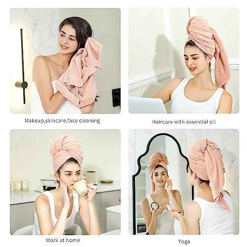 Microfiber Hair Towel Quick Dry Hair Towel Hair Drying Towels Suitable for All Kinds of Hair Ultra Absorbent Long and Thick Hair 20X40inch Lotus Root Pink (1pcs)