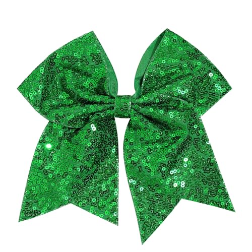 1 Pcs 8" Large Sequin Cheer Bows Clips, Cheerleading Glitter Hair Bow with Alligator Clips Hair Accessories for Cheerleaders Football Competition Sports (Green)