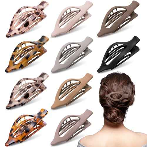 10 Pcs Flat Hair Clips for Women French Concord Large Claw Clips Strong Non-slip Hold Matte Leopard Print Stylish for Thick Thin Hair Accessories(Tortoiseshell Color)