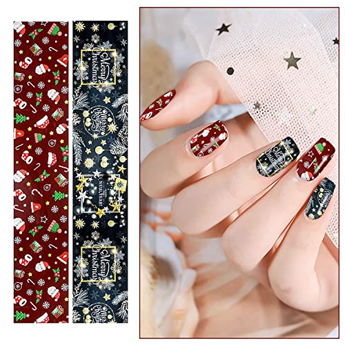 Onsdag Holographic Nail Foil Transfer Stickers Decals, Winter Christmas Polish Sheets Sky Starry Paper Foils Snowflake Nails Supplies for Glue Women Manicure Film Decorations