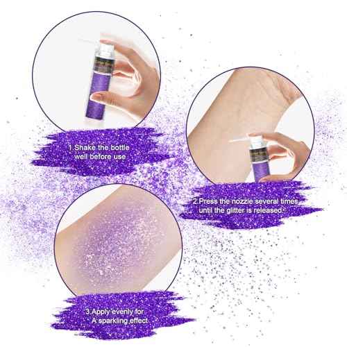 Hair and Body Glitter Spray, 1PC Sparkling Purple Hair Glitter Extra Fine Face Shimmer Powder for Clothes, Festival Loose Sparkle Powder for Rave Clothes Nail Art Easter Halloween Crafts (Purple)