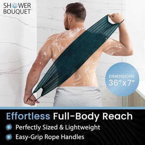 Japanese Exfoliating Washcloth for Back & Body 2-Pack - Charcoal & Silver Ion Exfoliating Towel with Handles - Two-Sided Gentle Exfoliation & Deep Cleanse Body Wash Cloths for Shower - 1 Blue, 1 Green