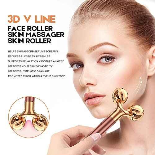 2-IN-1 Beauty Bar 24k Golden Pulse Facial Face Massager, Electric 3D Roller and T Shape Arm Eye Nose Head Massager Facial Roller Massager Kit Skin Care Tools