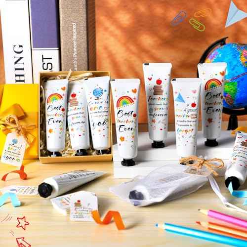 12 Set Christmas Teacher Appreciation Gifts Hand Cream Set Moisturizing Hand Lotion Thank You Teacher Gifts Travel Size with Cards Organza Bags for Dry Cracked Mother's Day
