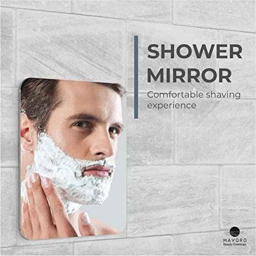 Mavoro 7x9 Shaving Mirror for Shower | 3M Adhesive Shower Mirror | Acrylic - Unbreakable | Less Fogging | Sleek Frameless | Peel and Stick | Glassless Safety (1 Pack)