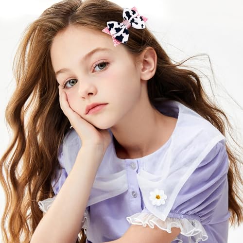 4Pcs Hair Bow Clips Cute Cow Print Hair Accessories for Women Girls Cow Print Birthday Party Ribbon Hair Decoration Gift Cowgirl Princess Cow Hair Barrettes for Little Kids Teens