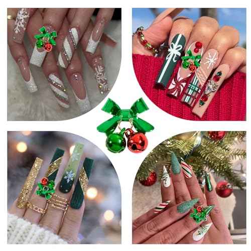 10 PCS Christmas Jingling Bell Nail Charms 3D Green Red Alloy Bells Bowknot Pendants Bell Dangle Nail Art Rhinestones for DIY Nail Art Craft