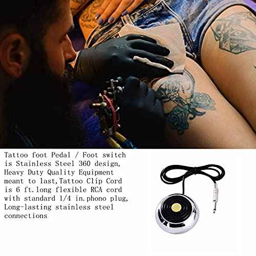 JinYan Tattoo Foot Pedal,Round Stainless Steel Tatto Foot Pedal Gem Style 360 Degree Switch With 5¡± ft Clip Cord for Tattoo Machine Power Supply Tattooing Kits Supplies