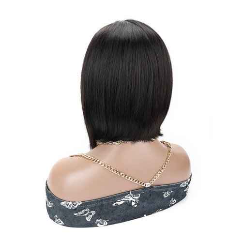 Bob 4x4 Lace Closure Wig Straight Short Bob Wigs Human Hair Middle Central Part Brazilian Virgin Hair Glueless Lace Front Wig for Women with Baby Hair 150% Density (Natural Black Color, 12inch)